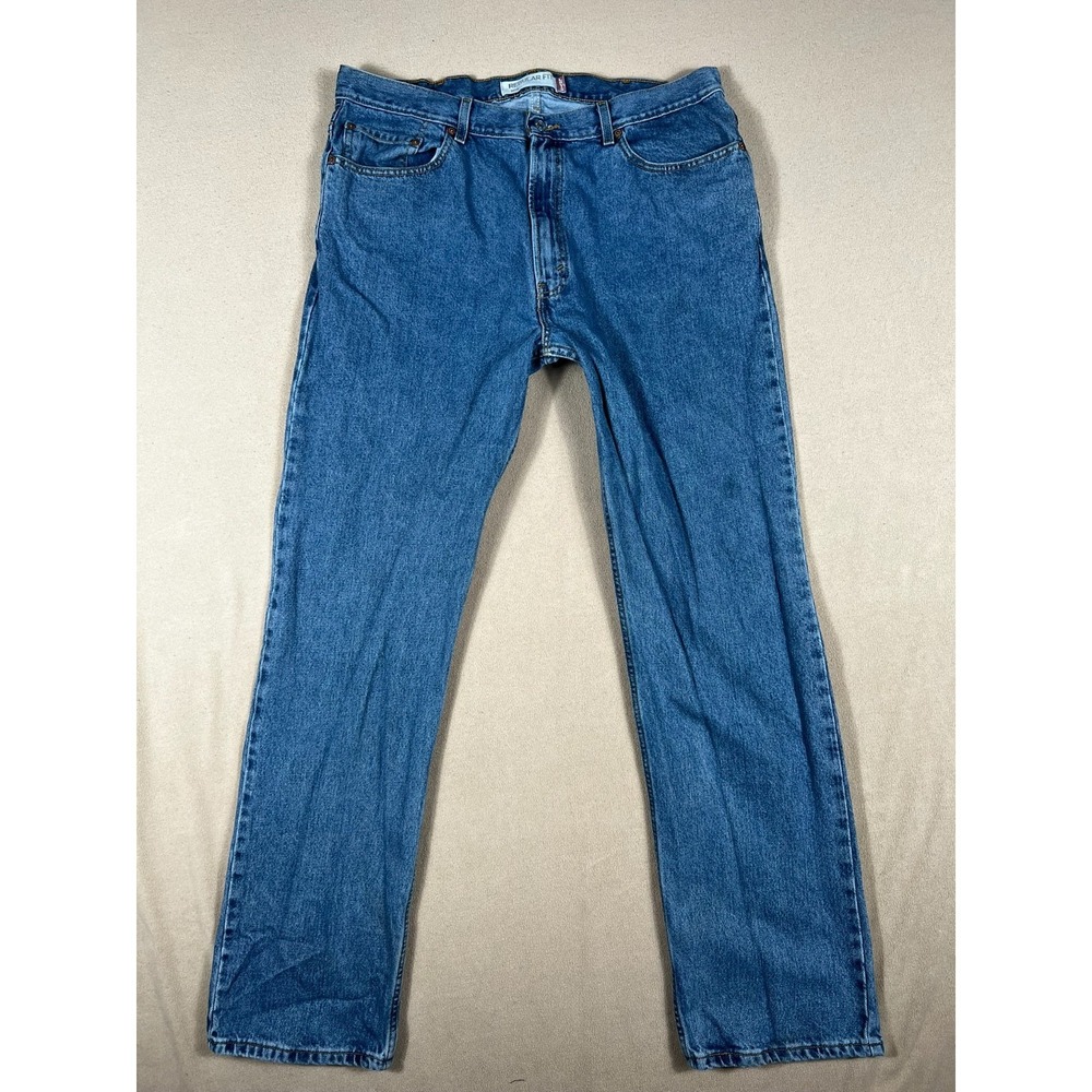 Levis 505 Regular Straight Mens Size 38X35 Zip Fly Denim‎ Jeans Blue